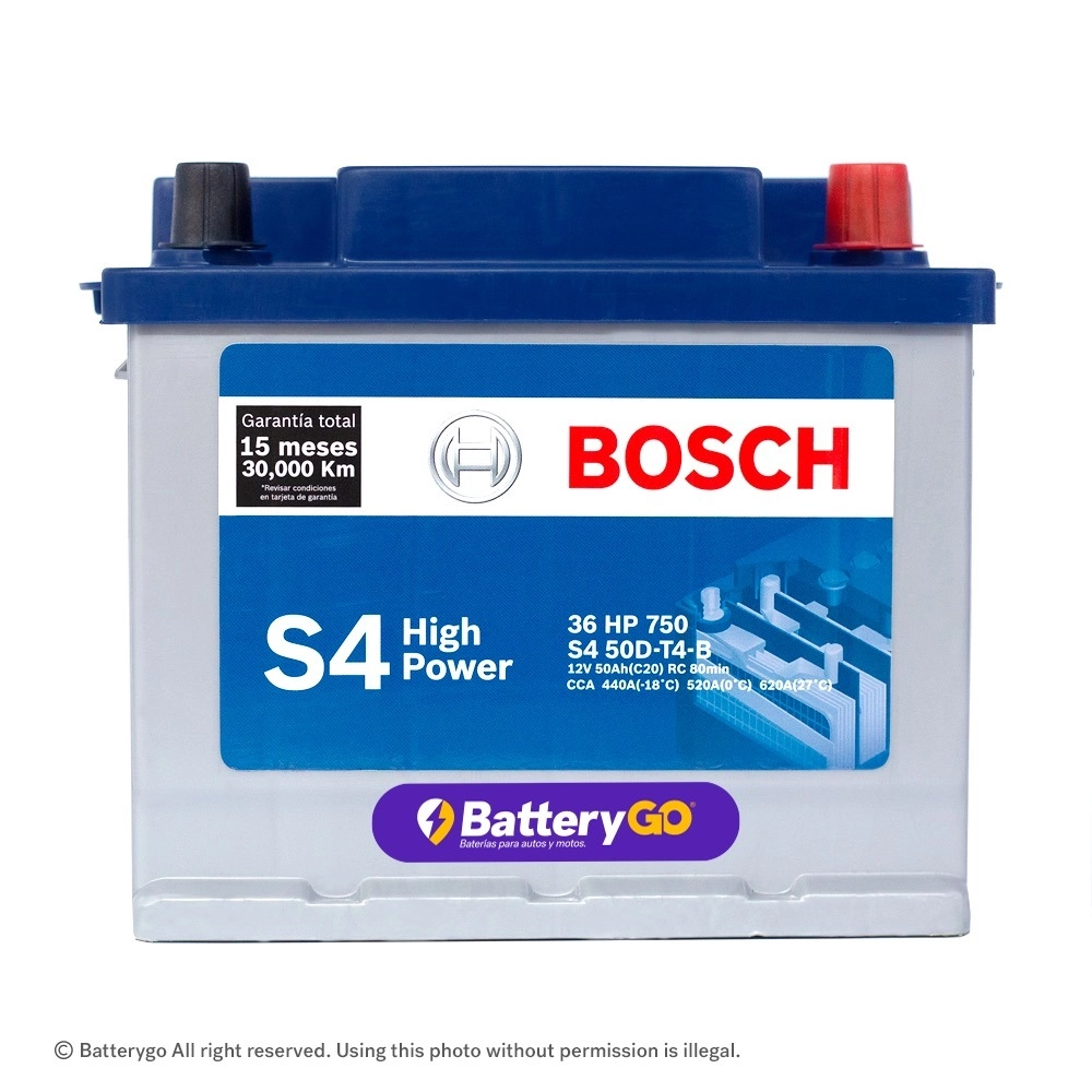 Batería Bosch S4 36 HP (50Ah) de alto rendimiento, disponible para servicio a domicilio en Guayaquil.