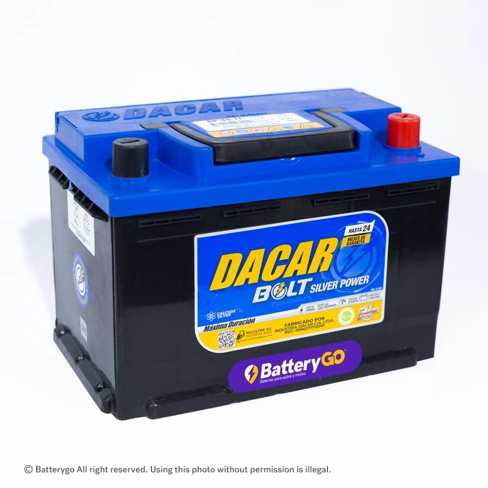 Batería Dacar D5 48-77 (77Ah) de alta potencia y durabilidad, disponible para servicio a domicilio en Guayaquil.