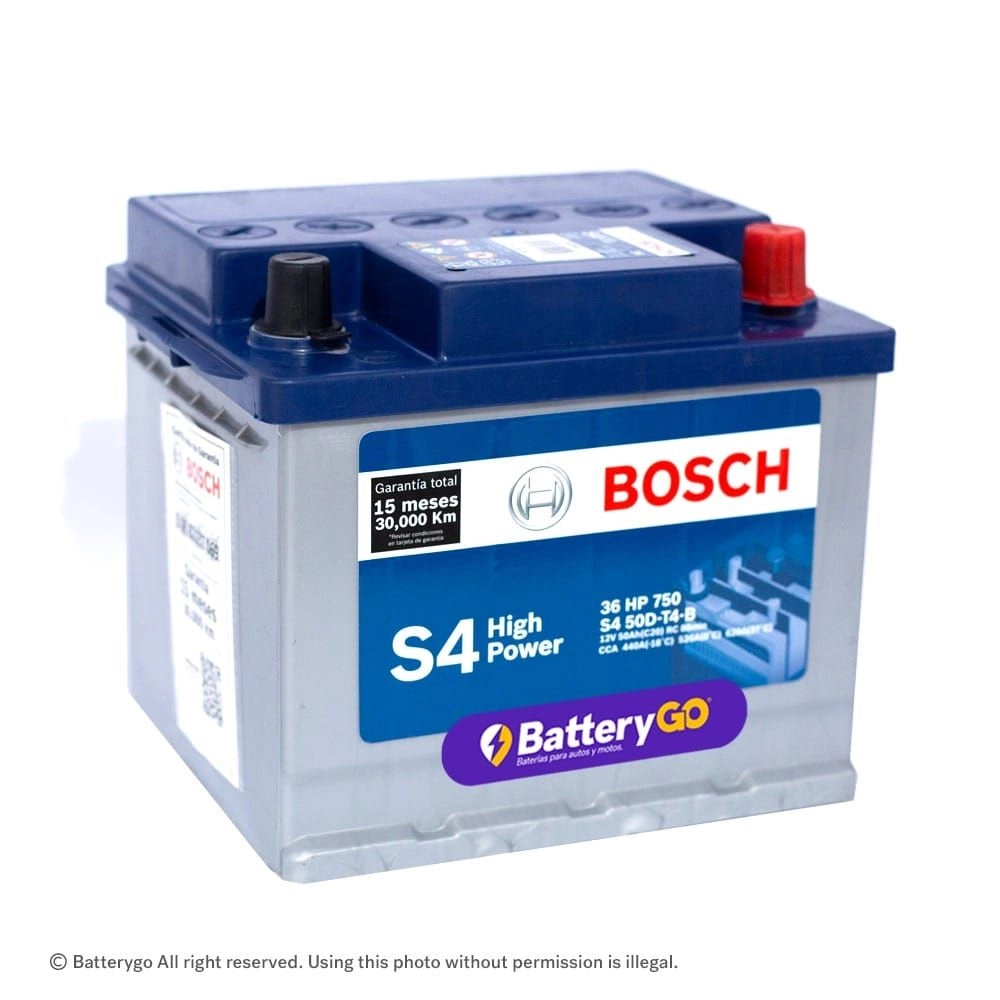 Batería Bosch S4 36 HP (50Ah) de alto rendimiento, disponible para servicio a domicilio en Guayaquil.
