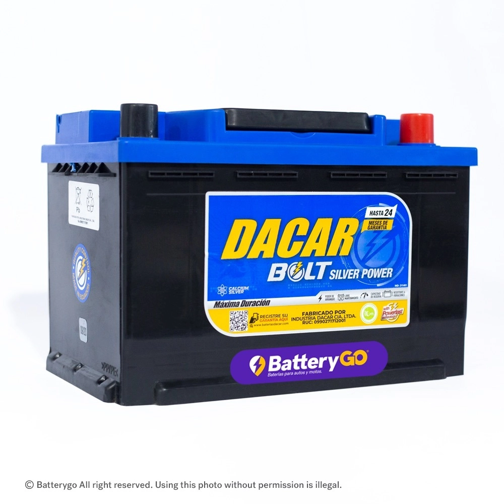 Batería Dacar D5 48-77 (77Ah) de alta potencia y durabilidad, disponible para servicio a domicilio en Guayaquil.