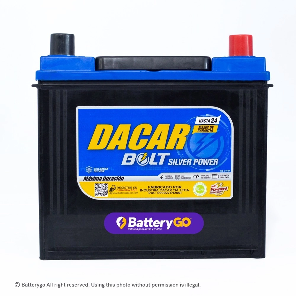 Batería Dacar D5 25-70 (70Ah) de alta potencia y durabilidad, disponible para servicio a domicilio en Guayaquil.