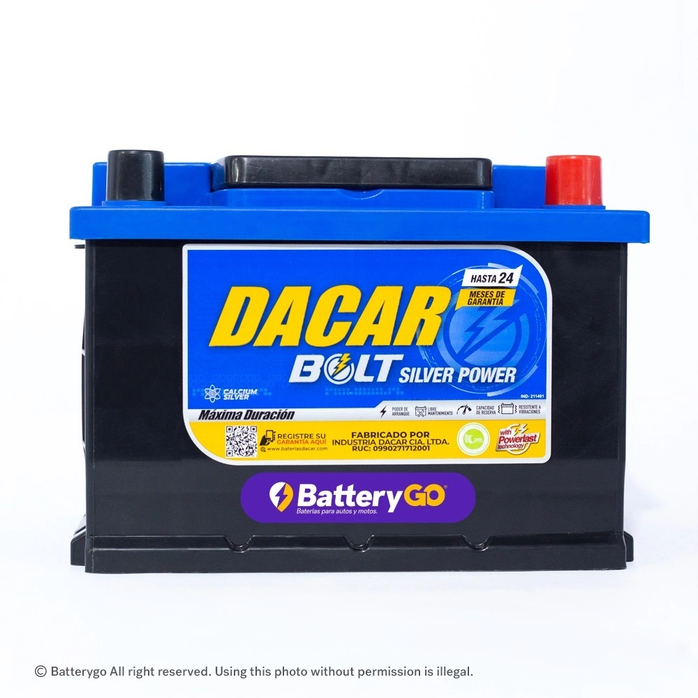 Batería Dacar D5 42-65 (65Ah) de alta potencia y durabilidad, disponible para servicio a domicilio en Guayaquil.