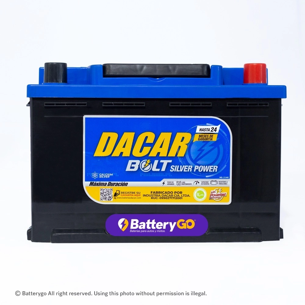 Batería Dacar D5 48-77 (77Ah) de alta potencia y durabilidad, disponible para servicio a domicilio en Guayaquil.