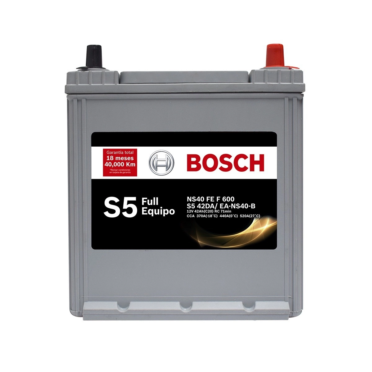 Batería Bosch S5 NS40-FEN gris con logo azul y blanco, lista para instalación a domicilio en Guayaquil.